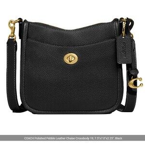 NWT Coach Polished Pebble Leather Chaise Crossbody CC390 Black Brass $225 retail